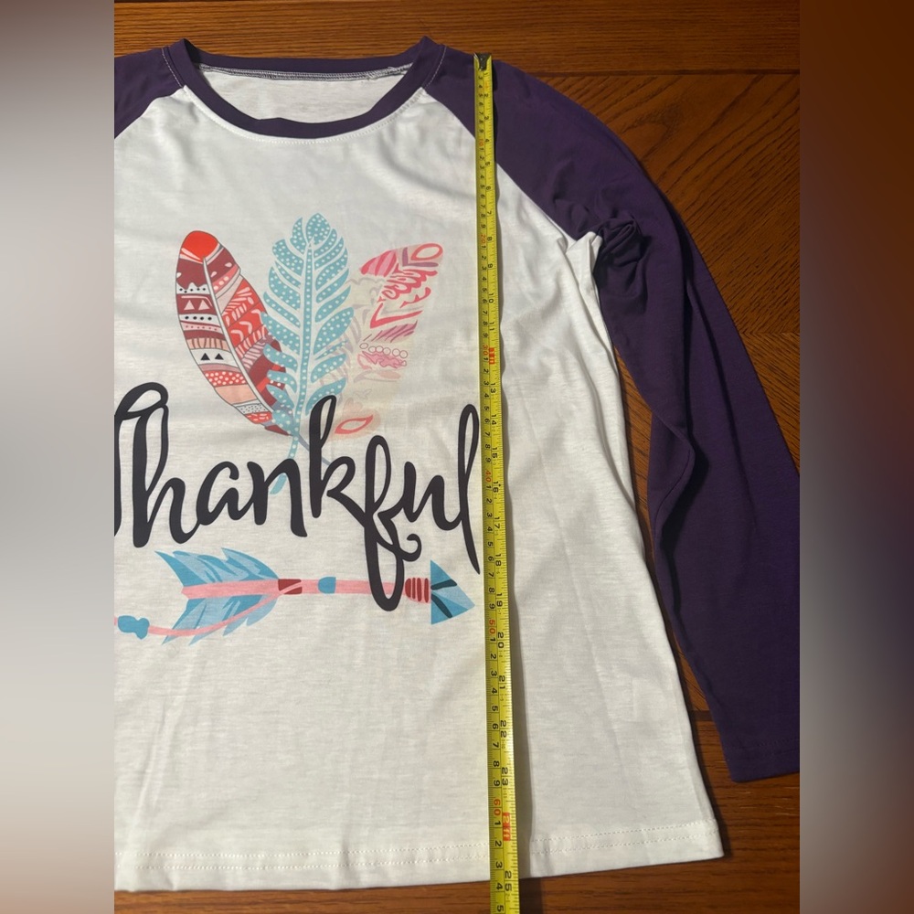 New Baseball style Purple and White Thankful long sleeve
Shirt size medium - Picture 5 of 7